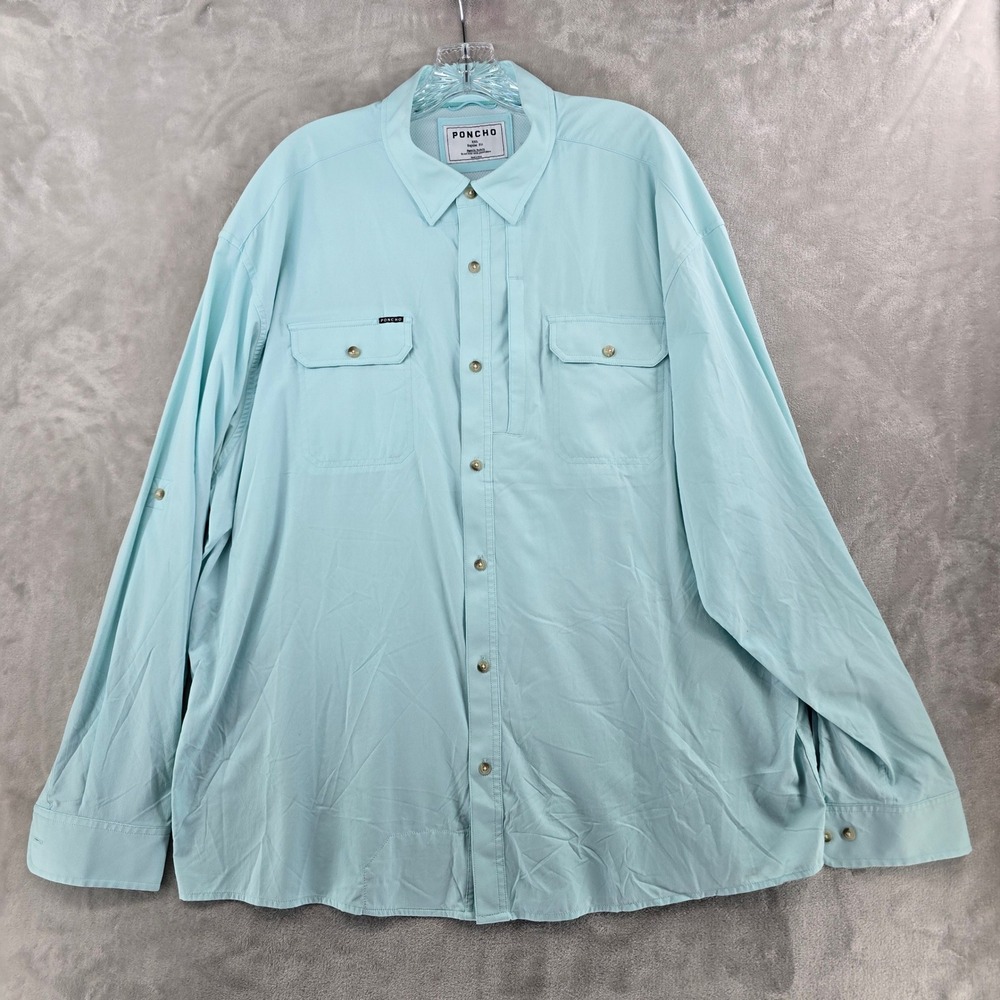 Poncho Fishing Shirt Mens 2XL Light Blue Magnetic Pockets Long Sleeve Outdoor